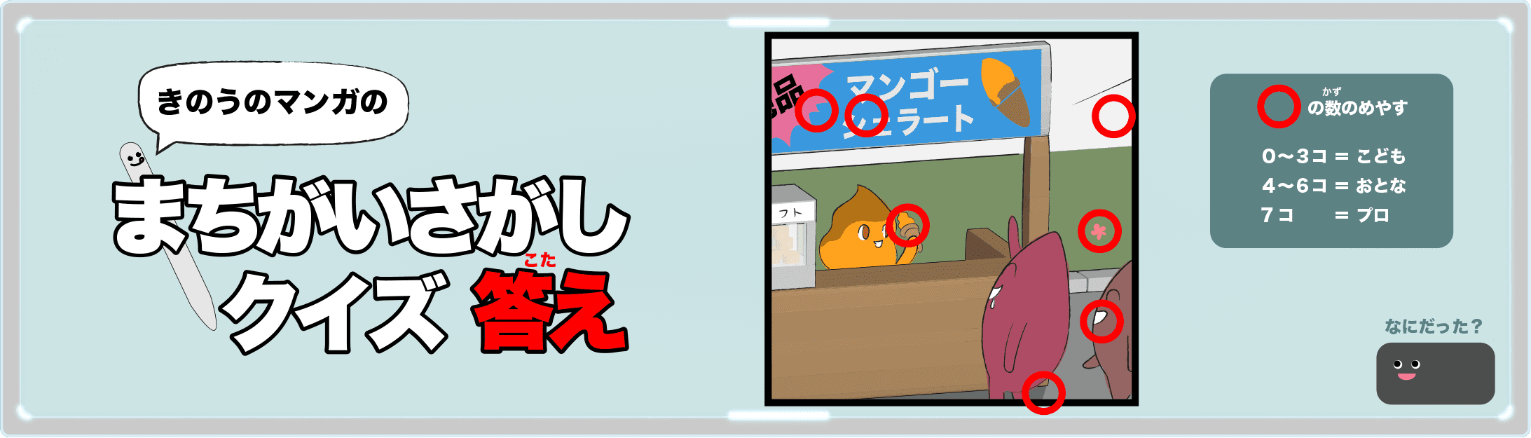 きのうのマンガの間違い探しクイズの答え 4コマ漫画「第二の人生」より