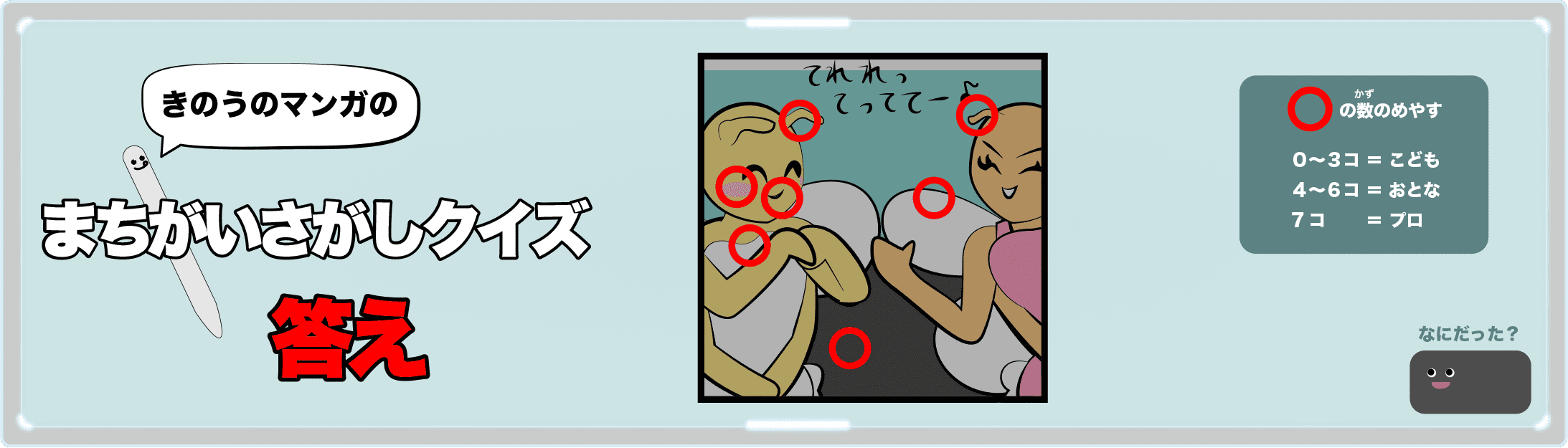 きのうのマンガの間違い探しクイズの答え 4コマ漫画「クッキング」より
