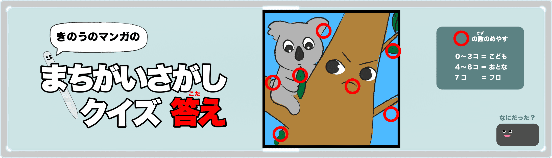 きのうのマンガの間違い探しクイズの答え 4コマ漫画「進化」より