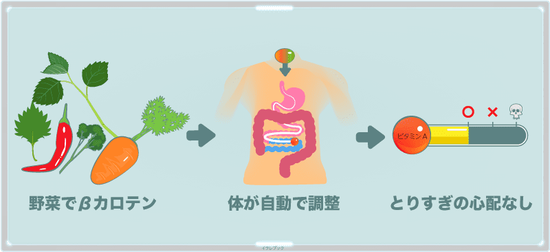 野菜でβカロテンを摂る場合は、いくら食べても過剰摂取の心配は要らない