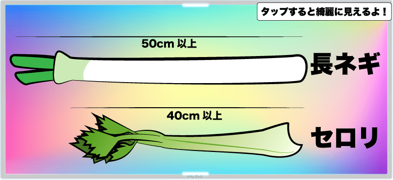 セロリは全長40cm以上、長ネギは全長50cm以上のものが多い