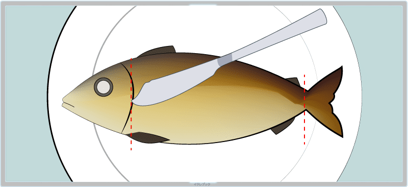 魚の頭と尾に縦に切り込みを入れる