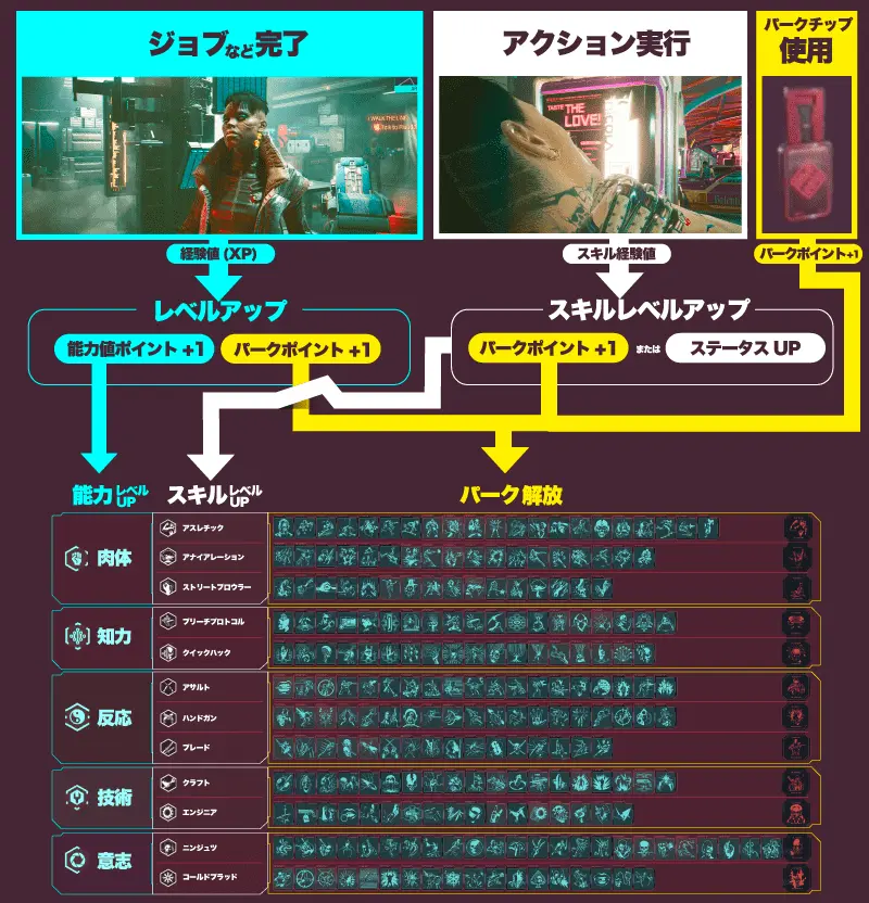 サイバーパンク2077 レベルアップの流れ