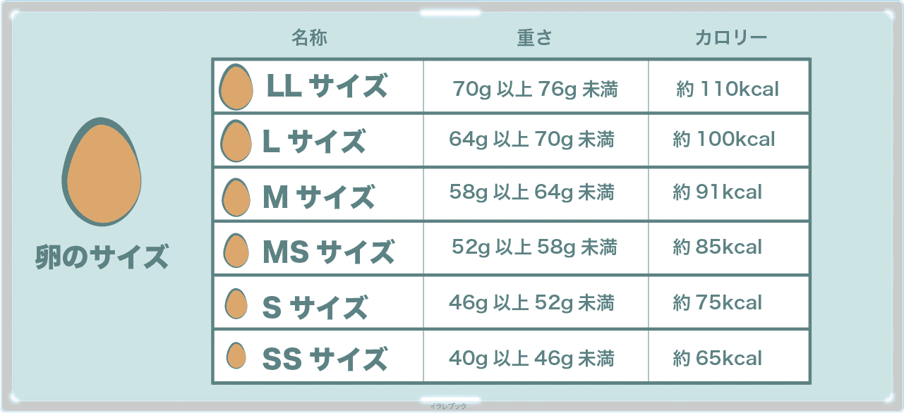 卵のサイズと重さ一覧