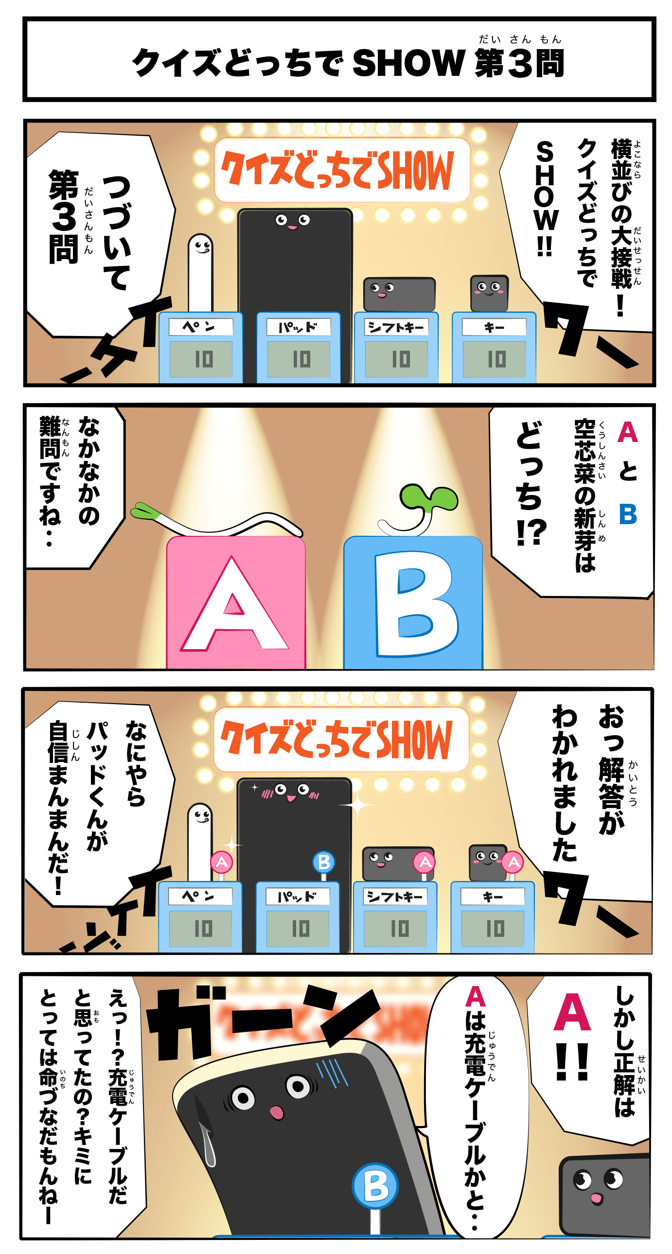 4コマ漫画「クイズどっちでSHOW 第3問」