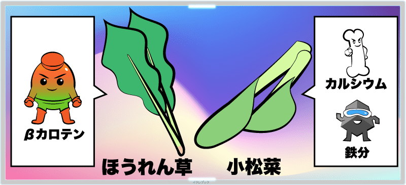 ほうれん草はβカロテン、小松菜はカルシウムと鉄分