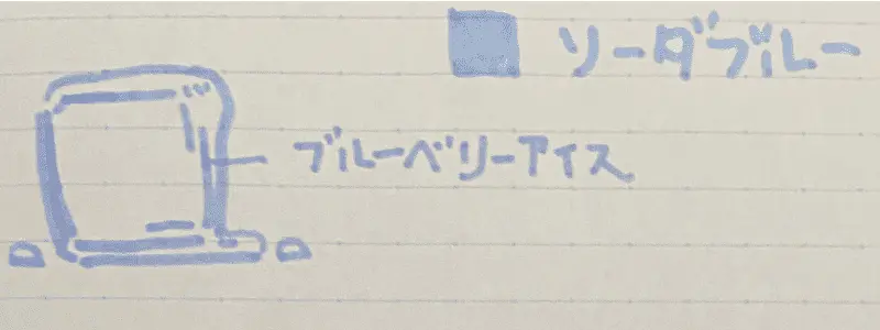 ソーダブルーで書いたイラストと文字見本