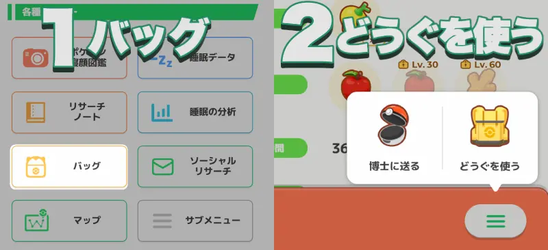 ポケモンのばんのうアメの使い方 - バッグとどうぐを使う