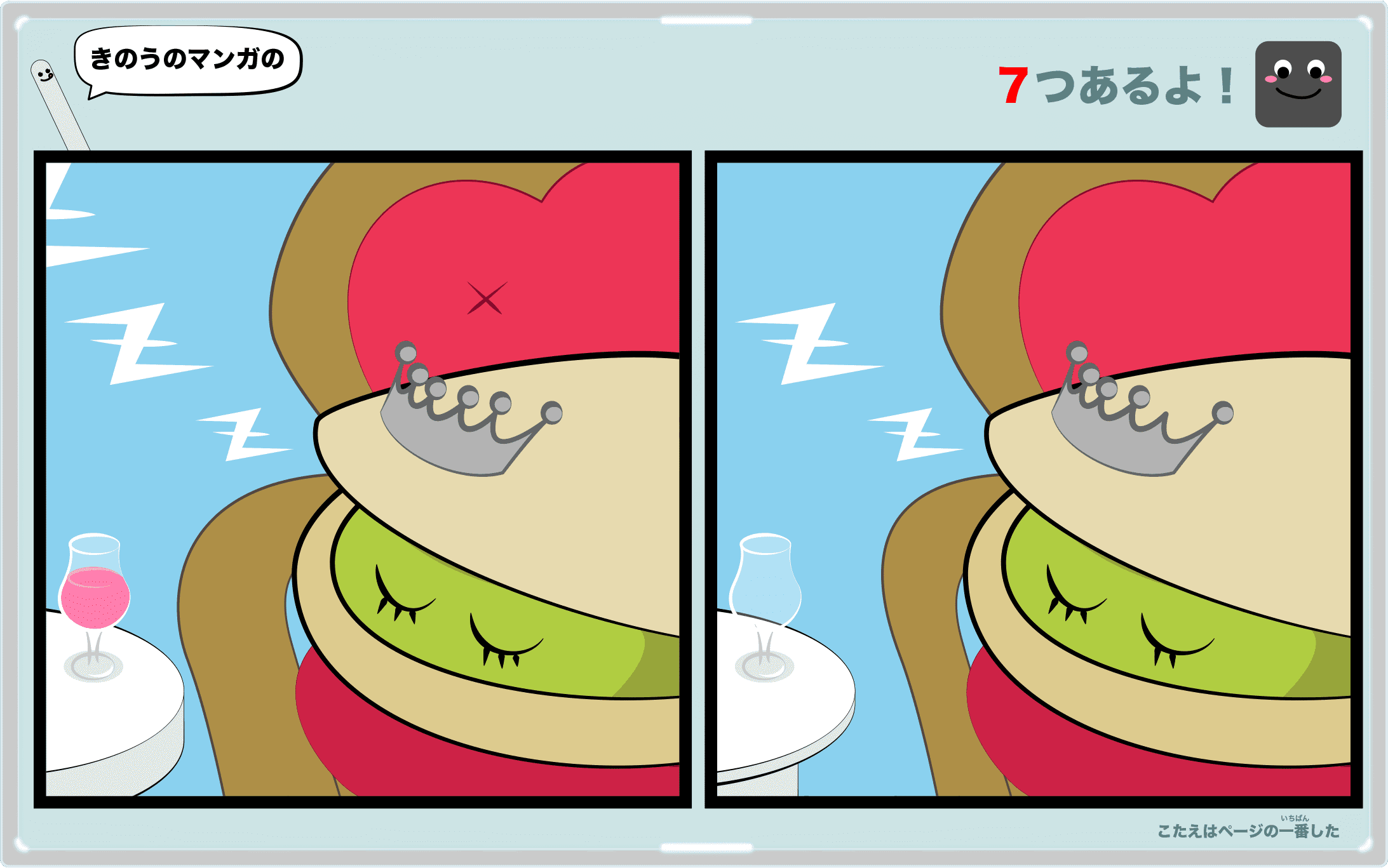 きのうのマンガの間違い探しクイズ 4コマ漫画「女王はひきこもり」より
