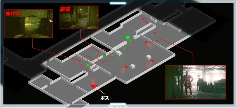 救出全体マップ 敵の位置　アパート内1237の部屋