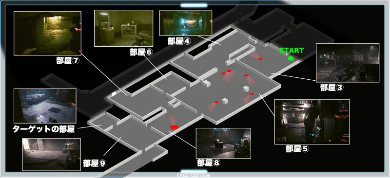 救出全体マップ 敵の位置　アパート内1237の部屋