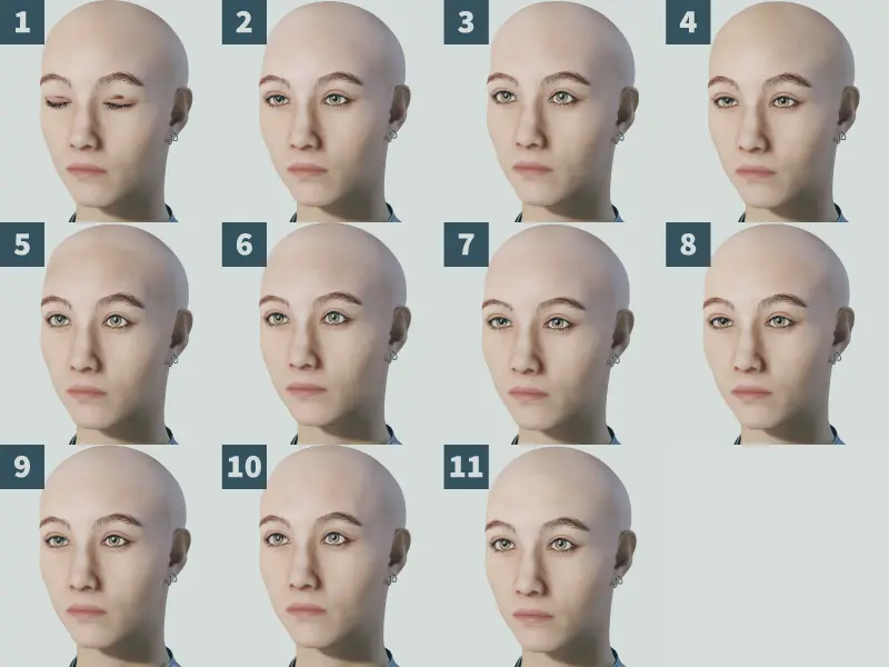 スターフィールドのキャラメイク画面で、額の種類と呼ばれる額の形や高さを9種類選択できる部分のスクリーンショット
