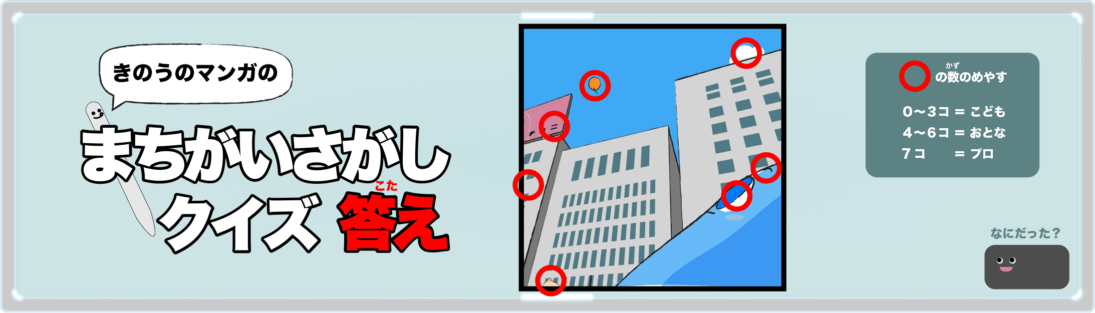 きのうのマンガの間違い探しクイズの答え 4コマ漫画「第二の人生」より